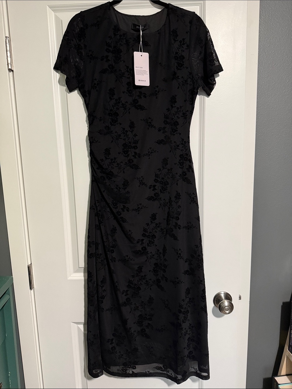 Elegant Black Floral Lace Midi Dress by Unknown